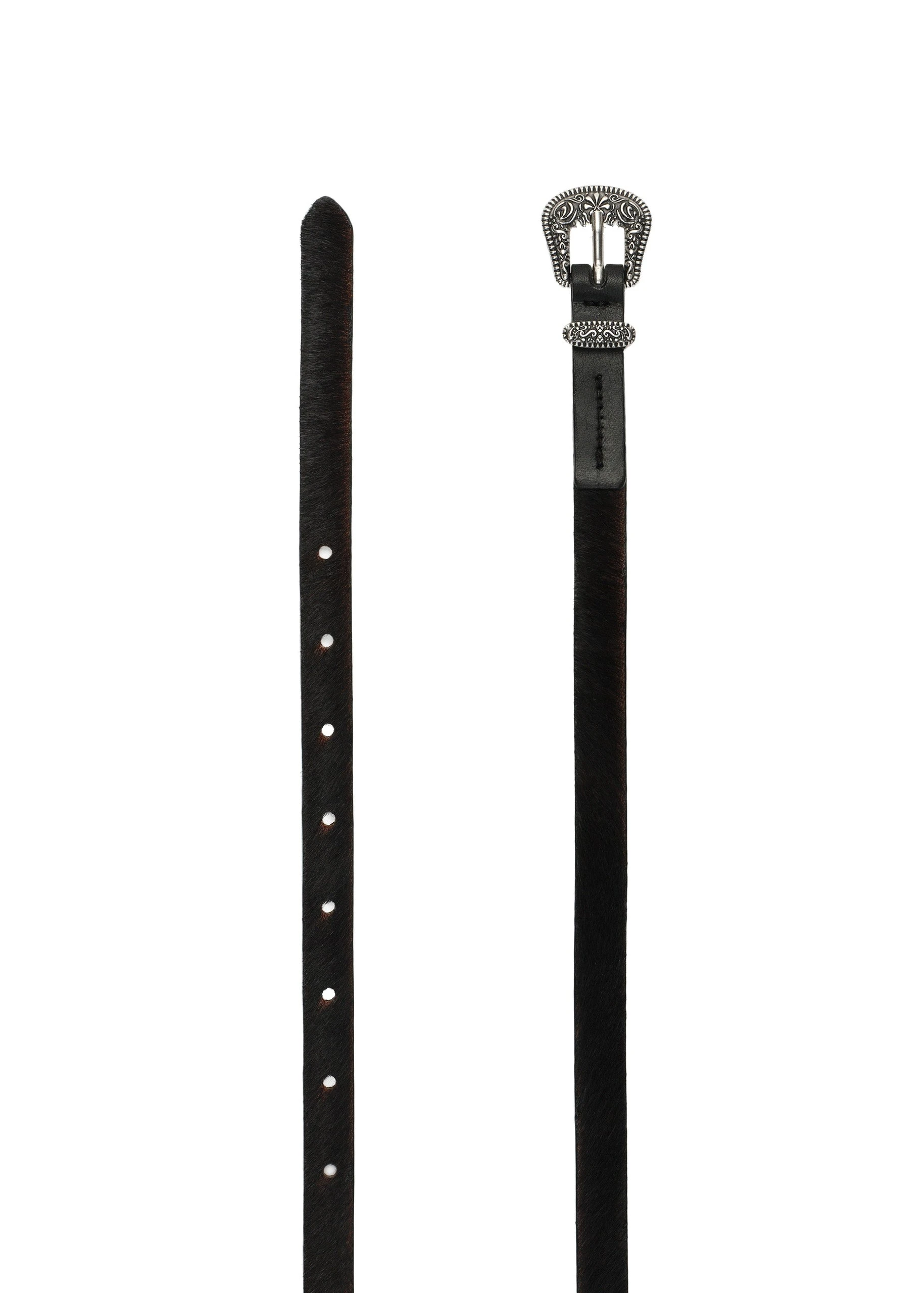 Magda Butrym Pony hair leather belt with ornamental buckle in black | Coveti Magda Butrym Pony hair leather belt with ornamental buckle in black