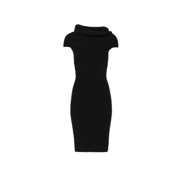 Magda Butrym Ribbed cowl-neck knit dress in black