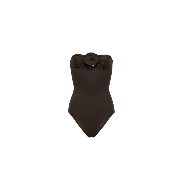 Rose appliqué and cut-out detail swimsuit in brown