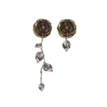 Magda Butrym Rose asymmetric drop earrings in khaki and silver