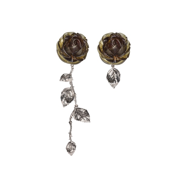 Magda Butrym Rose asymmetric drop earrings in khaki and silver