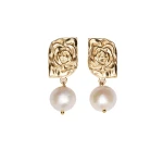 Magda Butrym Rose-embossed pearl drop earrings in gold
