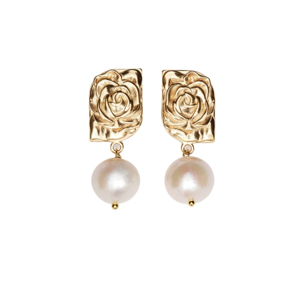 Magda Butrym Rose-embossed pearl drop earrings in gold