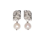 Magda Butrym Rose-embossed pearl drop earrings in silver