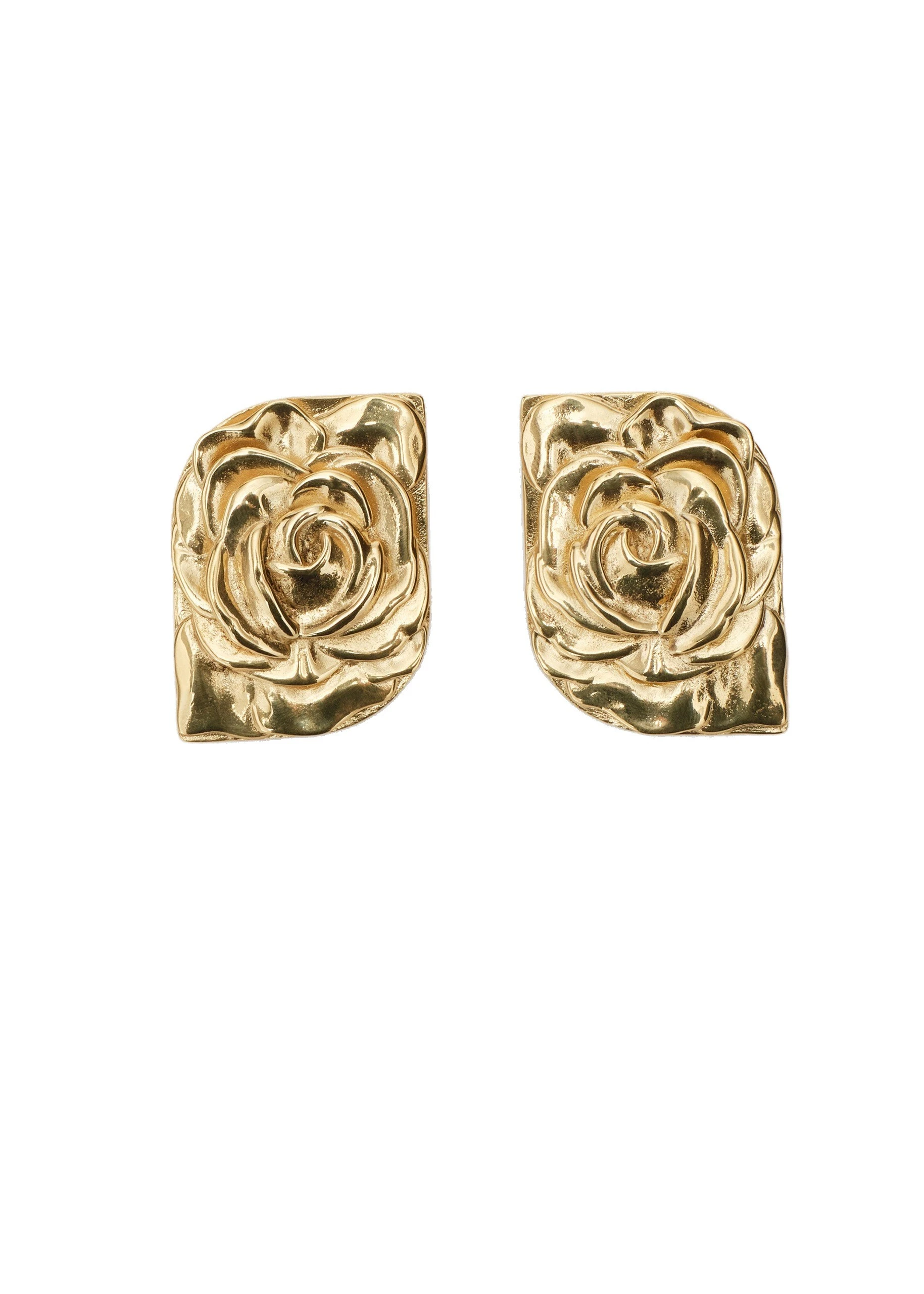 Magda Butrym Rose-embossed stud earrings in gold | Coveti Magda Butrym Rose-embossed stud earrings in gold