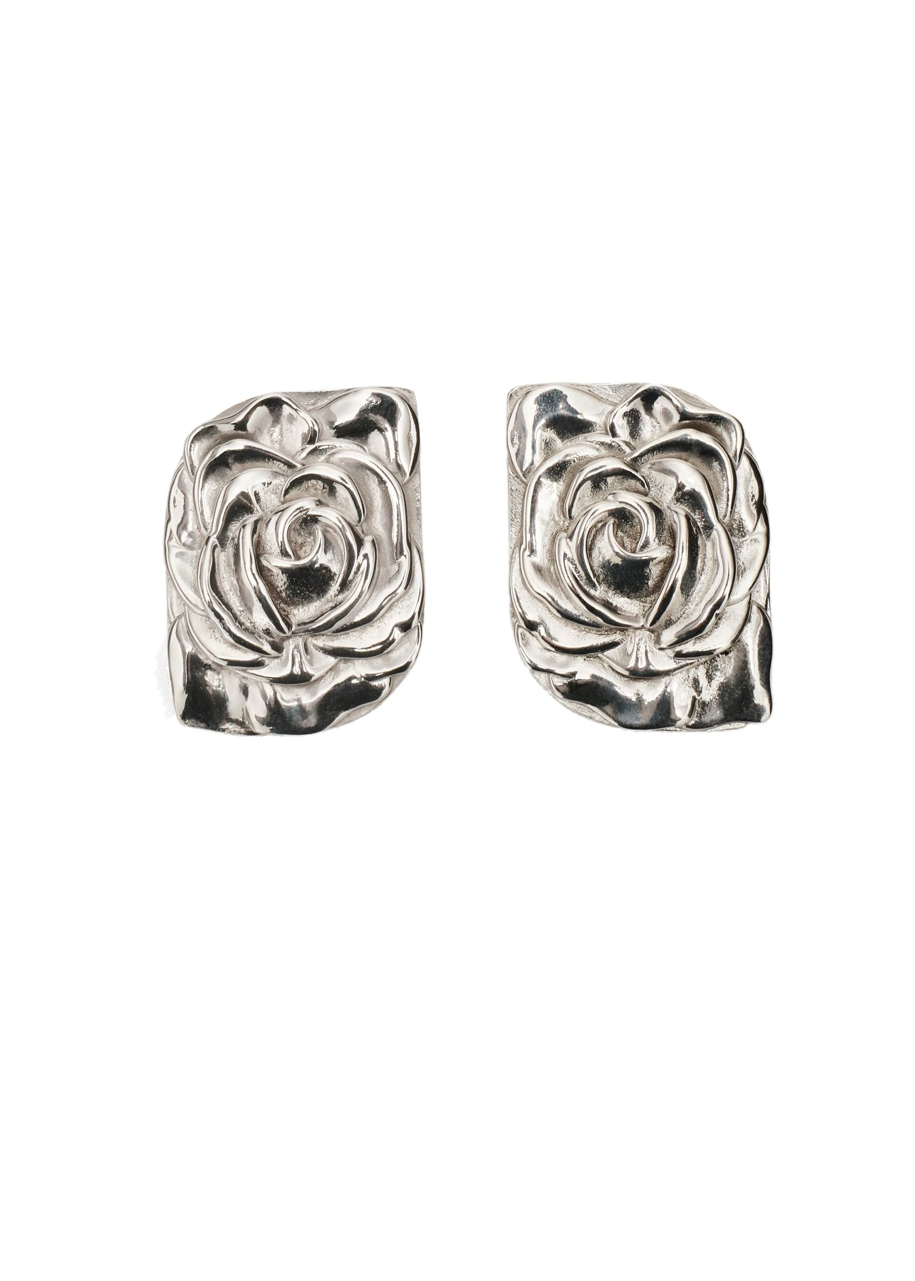 Magda Butrym Rose-embossed stud earrings in silver | Coveti Magda Butrym Rose-embossed stud earrings in silver