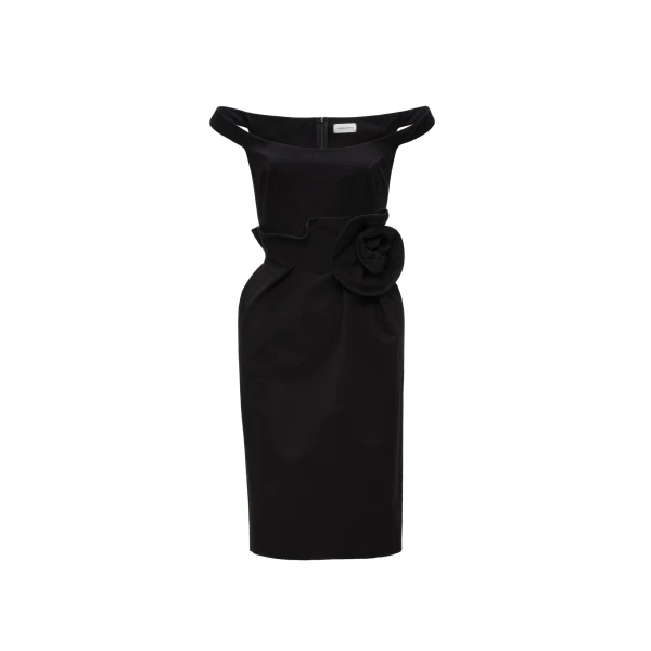 Rose off-shoulder midi dress in black