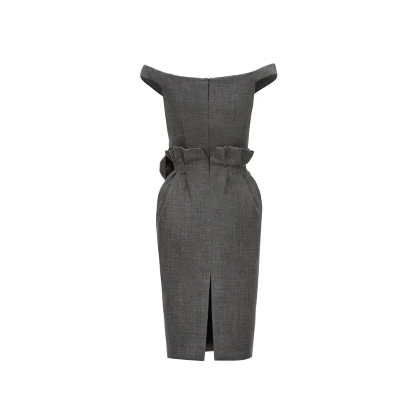 Rose off-shoulder midi dress in grey - Image 2
