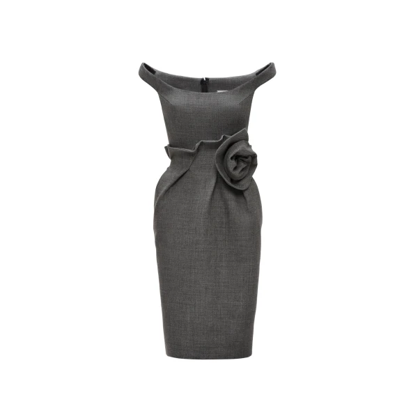 Rose off-shoulder midi dress in grey
