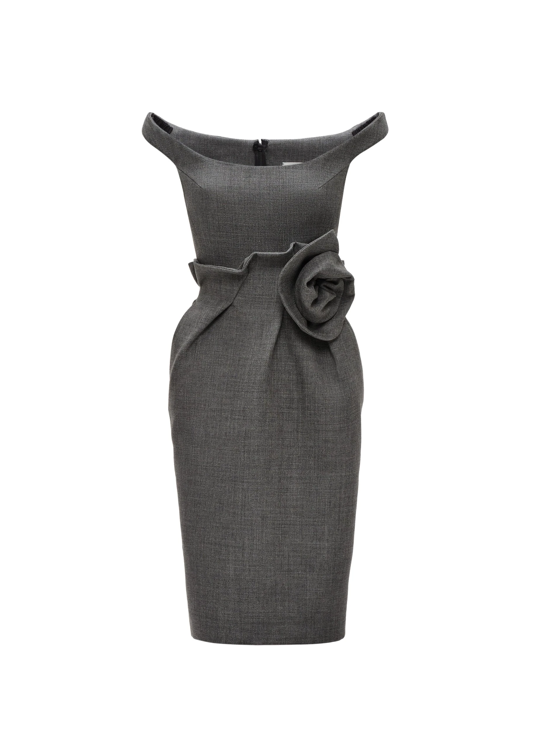Magda Butrym Rose off-shoulder midi dress in grey | Coveti Magda Butrym Rose off-shoulder midi dress in grey