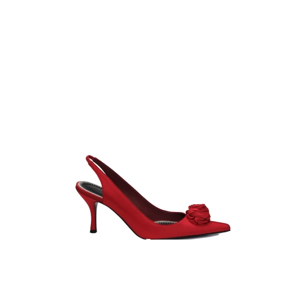 Rose slingback pumps in burgundy satin