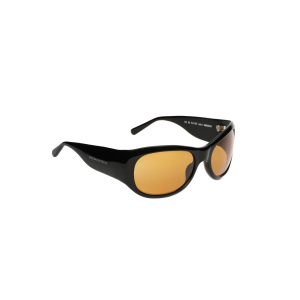 Round sunglasses in black with yellow lenses - Image 2