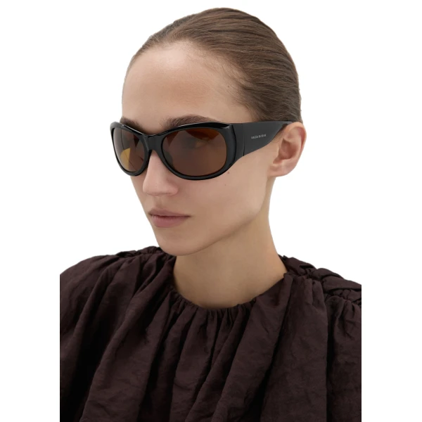 Round sunglasses in black with yellow lenses - Image 5