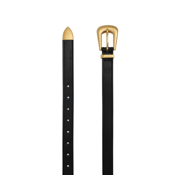 Magda Butrym Rounded buckle box leather belt in black and gold