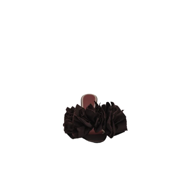 Satin mules with taffeta flowers in brown - Image 3