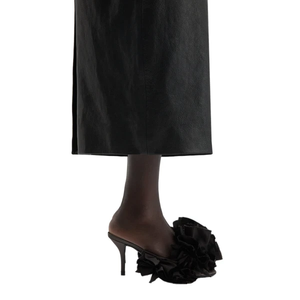Satin mules with taffeta flowers in brown - Image 4
