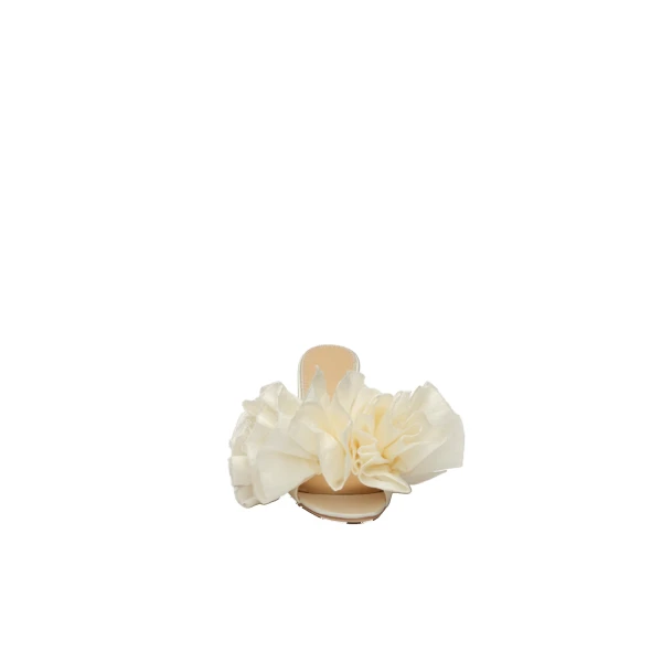Satin mules with taffeta flowers in cream - Image 3