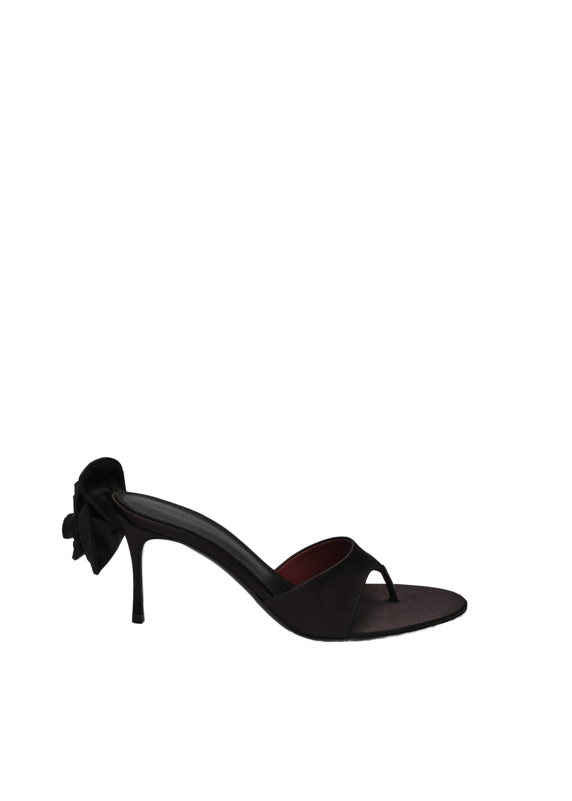 Magda Butrym Satin thong sandals with flower in black | Coveti Magda Butrym Satin thong sandals with flower in black