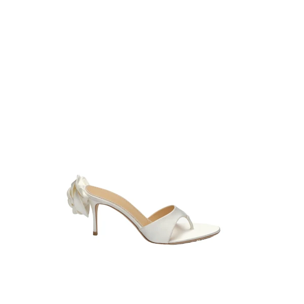 Satin thong sandals with flower in cream