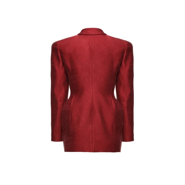Sculpted silk hourglass blazer in red - Image 2