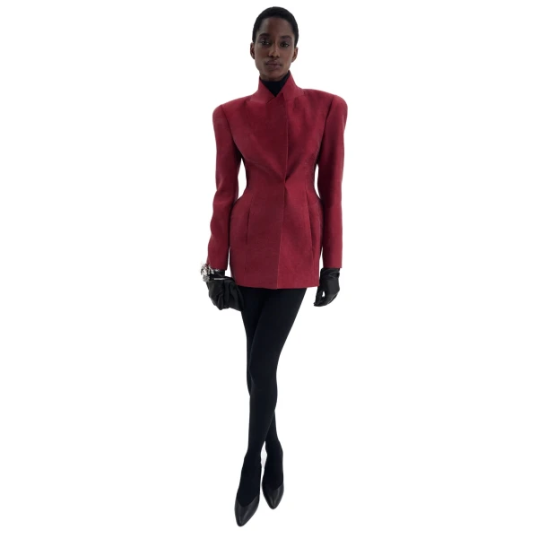 Sculpted silk hourglass blazer in red - Image 3