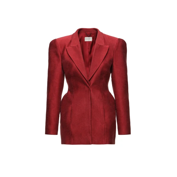 Magda Butrym Sculpted silk hourglass blazer in red