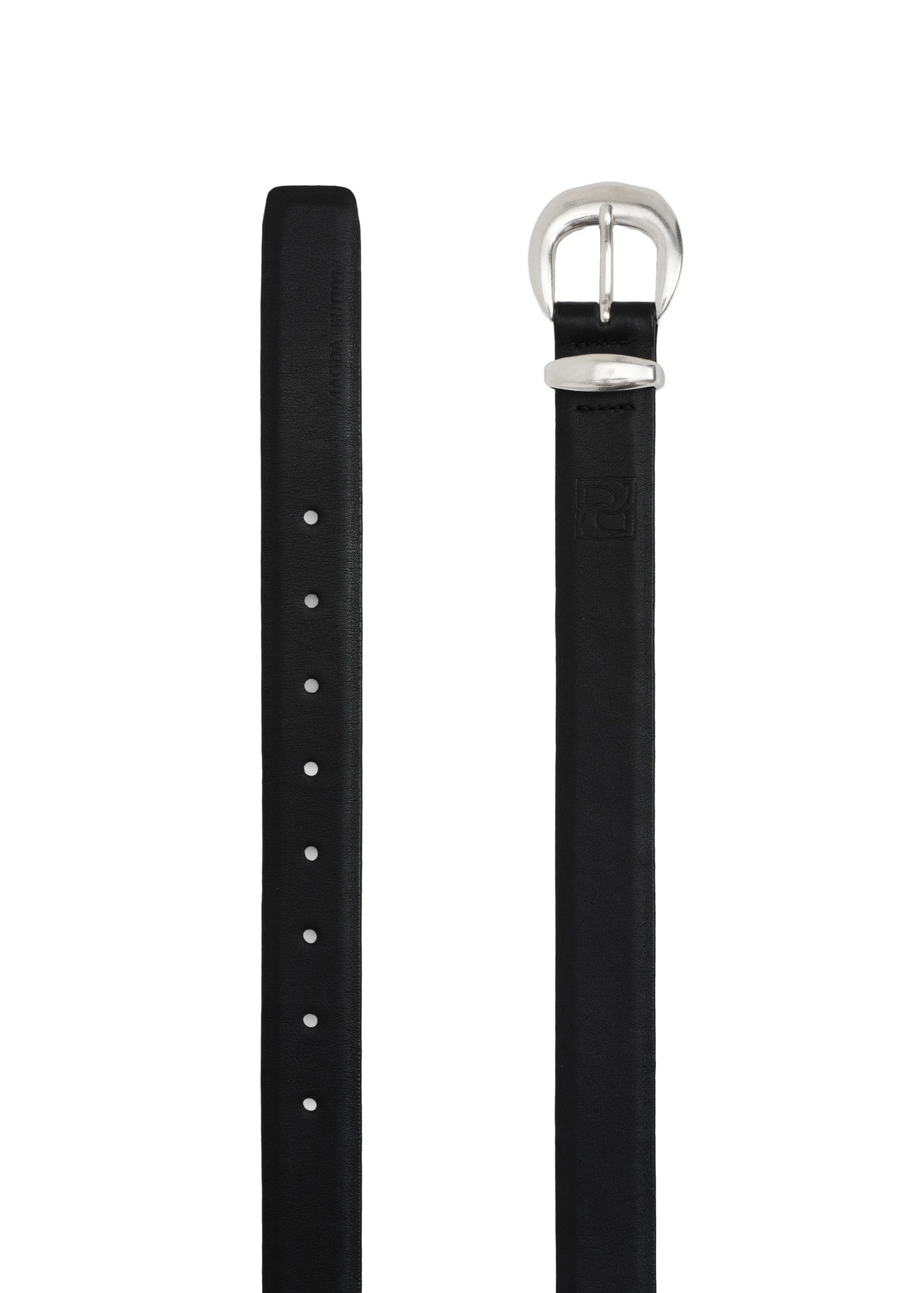 Magda Butrym Silver-toned oval buckle leather belt in black | Coveti Magda Butrym Silver-toned oval buckle leather belt in black