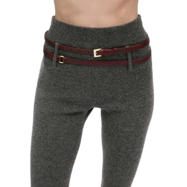 Slim leather belt with rectangular buckle in bordeaux - Image 3