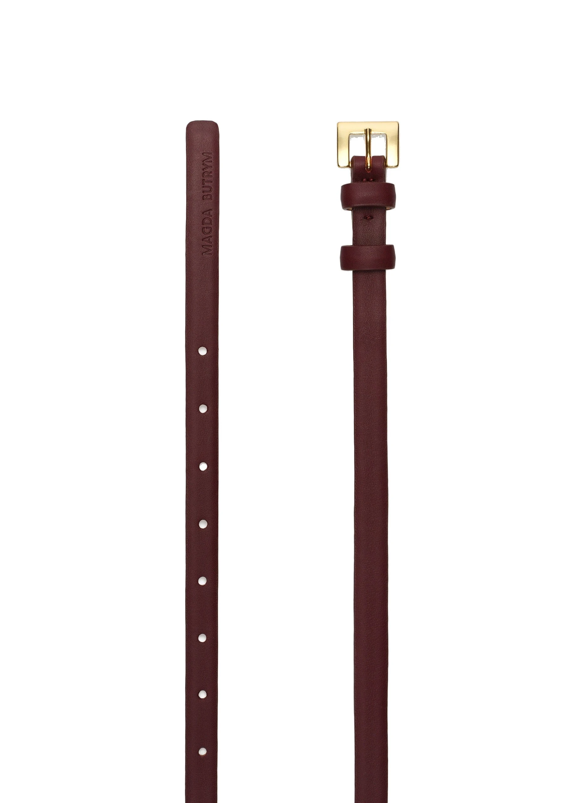Magda Butrym Slim leather belt with rectangular buckle in bordeaux | Coveti Magda Butrym Slim leather belt with rectangular buckle in bordeaux