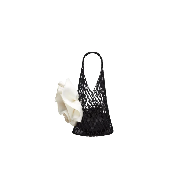 Small Devana bag cream flower in black - Image 2