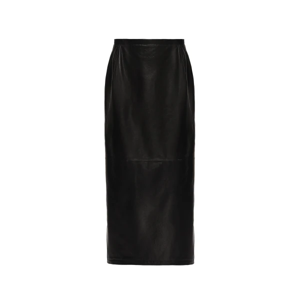 Straight leather skirt in black