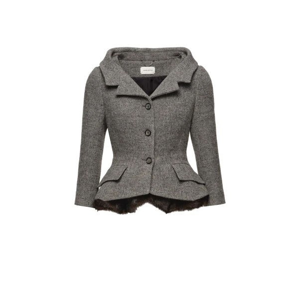 Magda Butrym Tailored blazer with faux fur peplum in grey