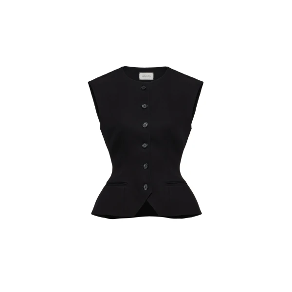 Tailored flared vest in black
