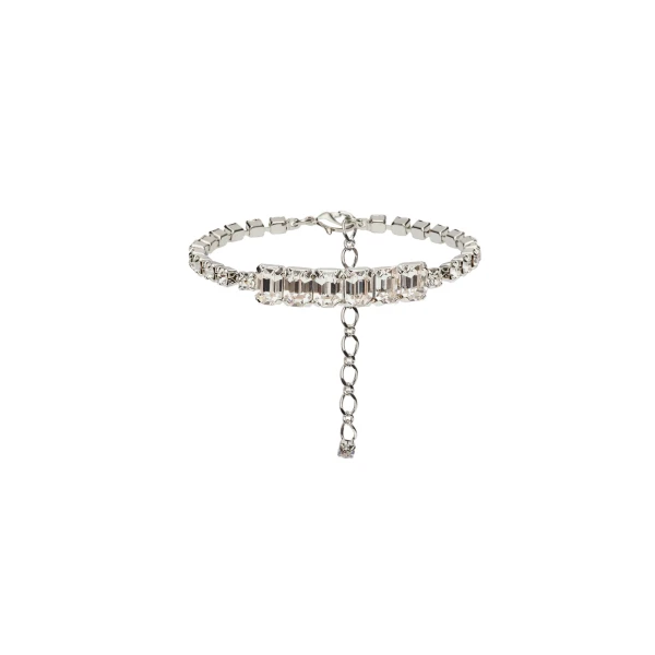 Tennis bracelet with baguette-cut crystals in silver