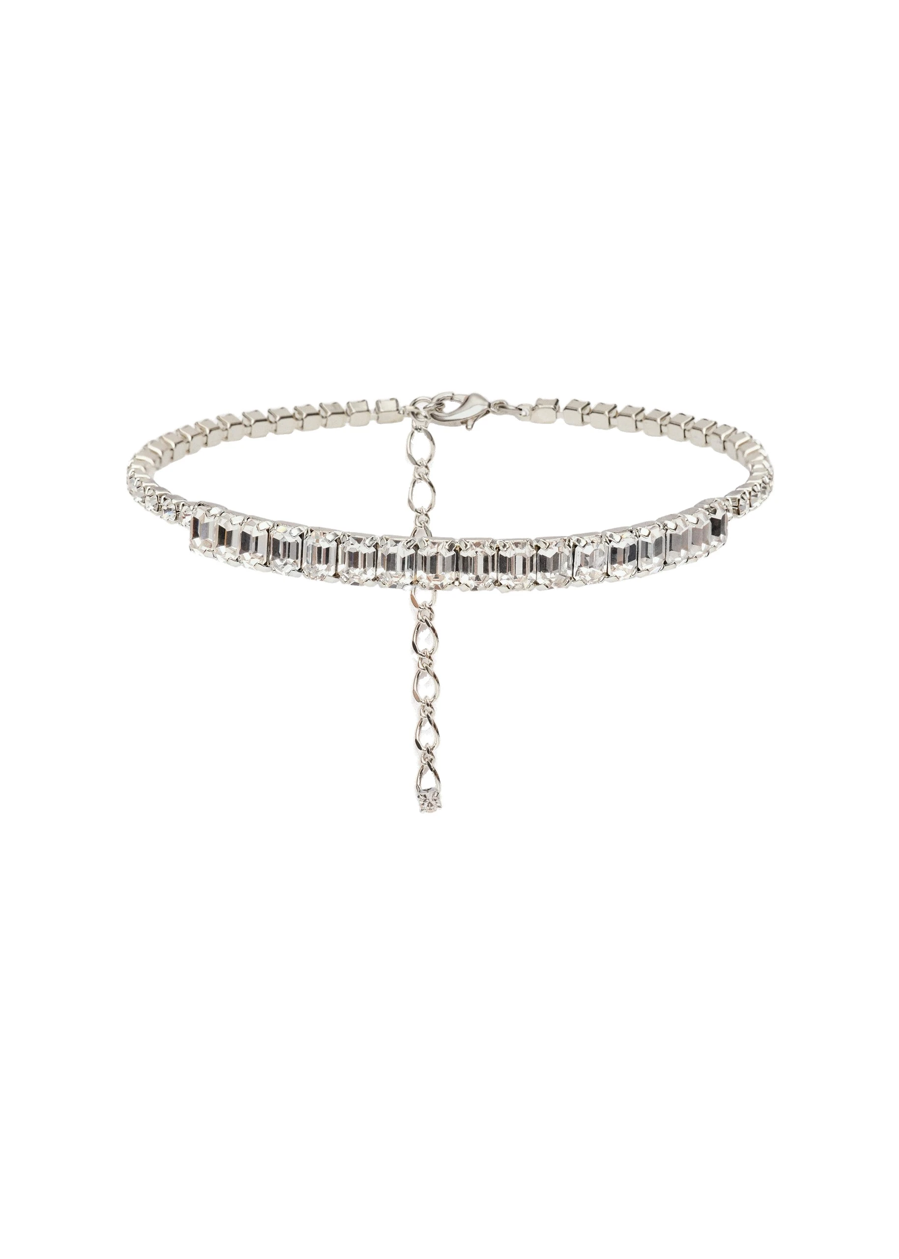 Magda Butrym Thin choker necklace with baguette-cut silver crystals | Coveti Magda Butrym Thin choker necklace with baguette-cut silver crystals