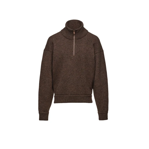 Wool half-zip sweater in dark brown