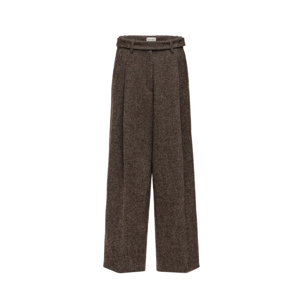 Wool wrap belt tailored trousers in brown
