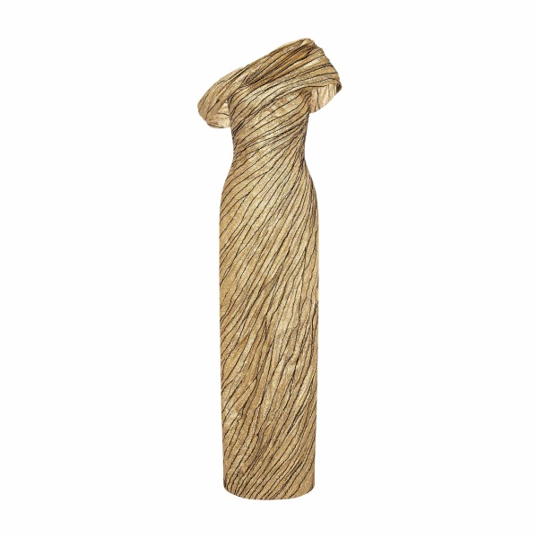 Marmar Halim Asymmetrical Brocade Dress With Wiring Outline And Piping Detail