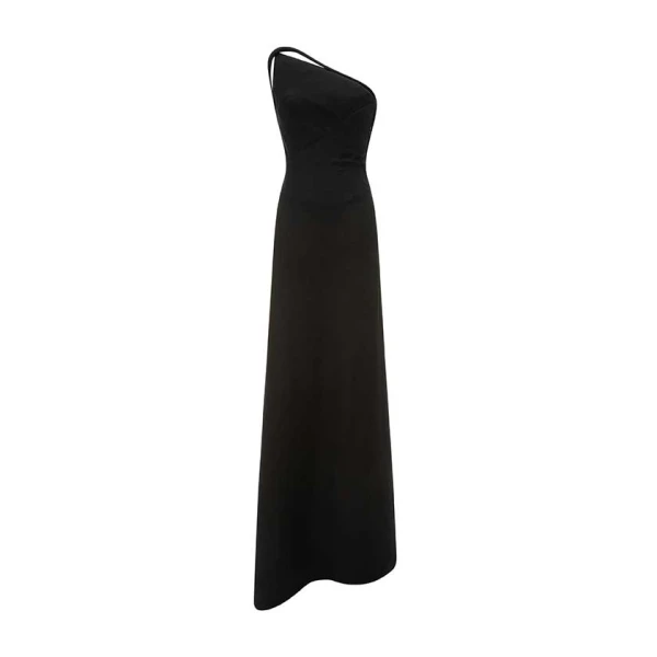 Marmar Halim Asymmetrical Crepe Backless Dress With Embroidered Back Straps