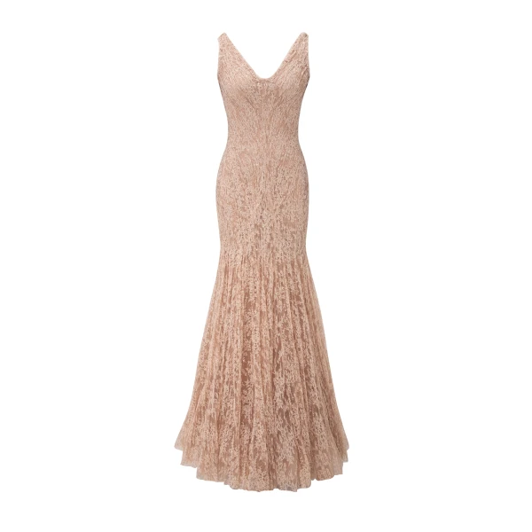 Marmar Halim Fish-Cut Pleated Lace Dress