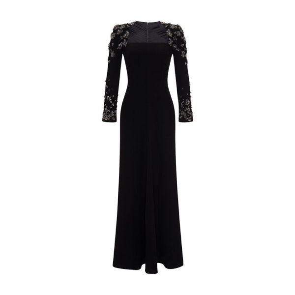 Marmar Halim Long-Sleeve Crepe Gown With Embodied Shoulder And Sleeve