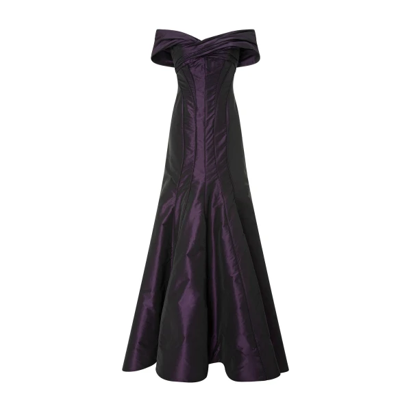 Marmar Halim Off-Shoulder Fish-Cut Taffeta Dress