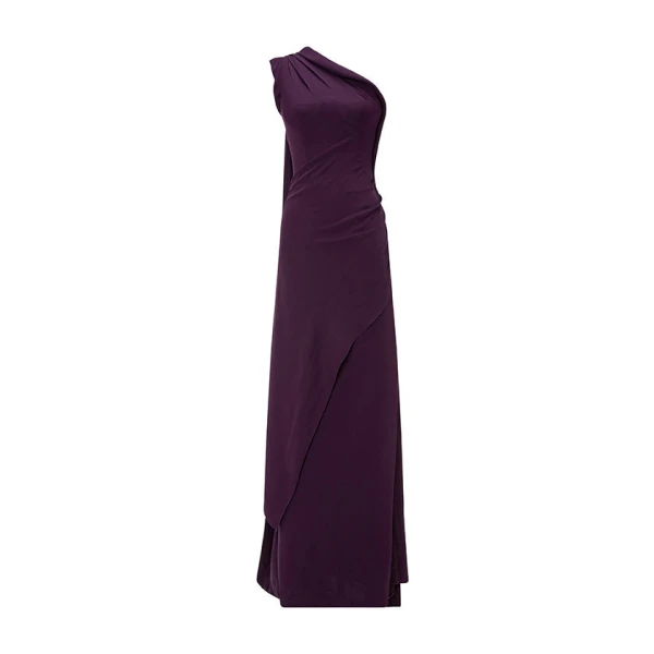 One-Shoulder Crepe Dress With Cape