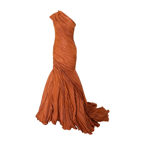 Marmar Halim One-Shoulder Fish-Cut Pleated Taffeta Dress
