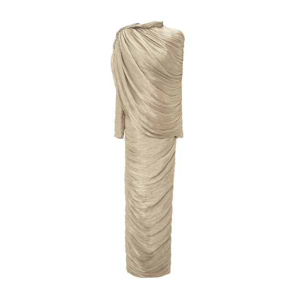 Marmar Halim Pleated Silk Dress With Cape