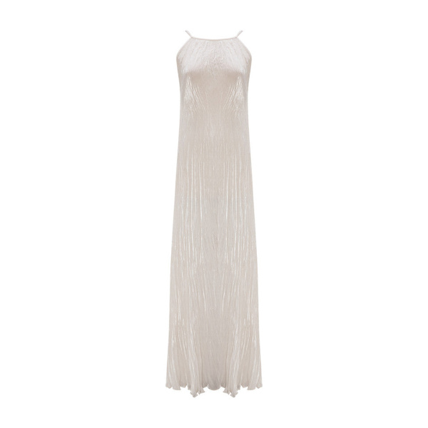 Marmar Halim Pleated Silk Roseya Straight Cut Dress
