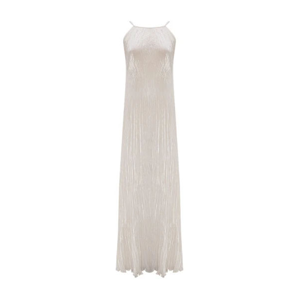 Marmar Halim Pleated Silk Roseya Straight Cut Dress