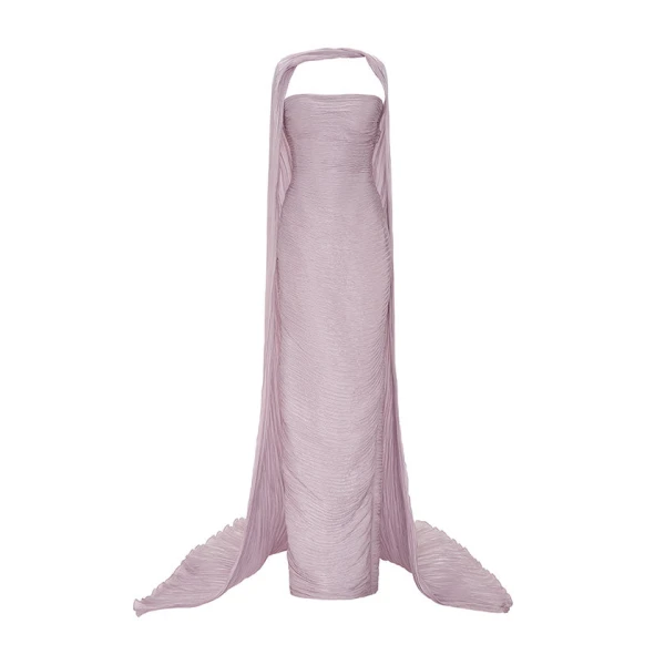 Marmar Halim Ruched Strapless Silk Gown With Cape