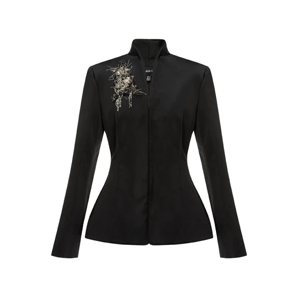 Marmar Halim Satin Duchess Jacket With Embroidered Brooch