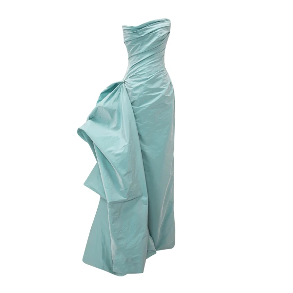 Strapless Draped Taffeta Dress With Detachable Overskirt